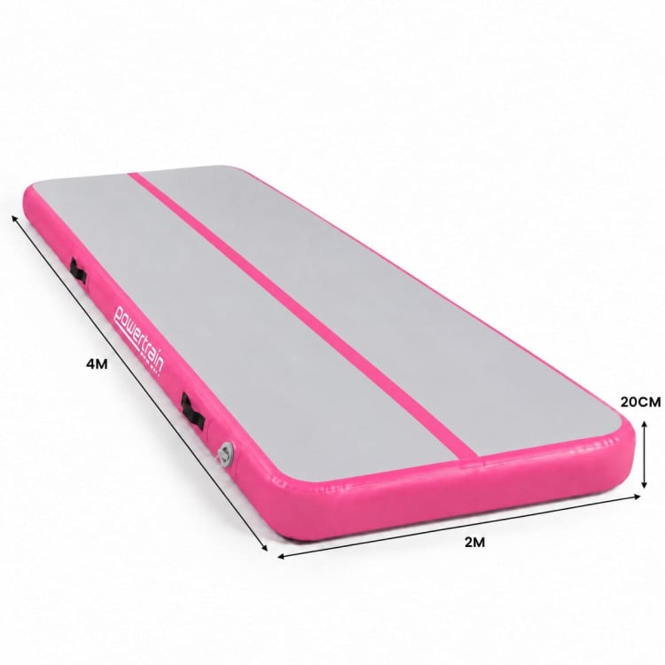 Powertrain 4m x 2m Inflatable Air Track 20cm Thick Gymnastics Exercise Tumbling Mat in Grey Pink with Electric Pump image 4