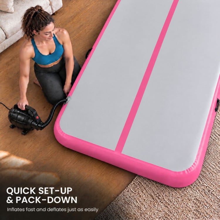 Powertrain 4m x 2m Inflatable Air Track 20cm Thick Gymnastics Exercise Tumbling Mat in Grey Pink with Electric Pump image 9