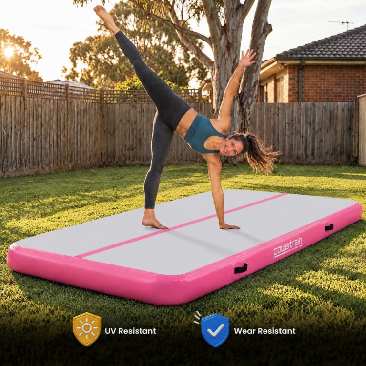 Powertrain 4m x 2m Inflatable Air Track 20cm Thick Gymnastics Exercise Tumbling Mat in Grey Pink with Electric Pump image 10