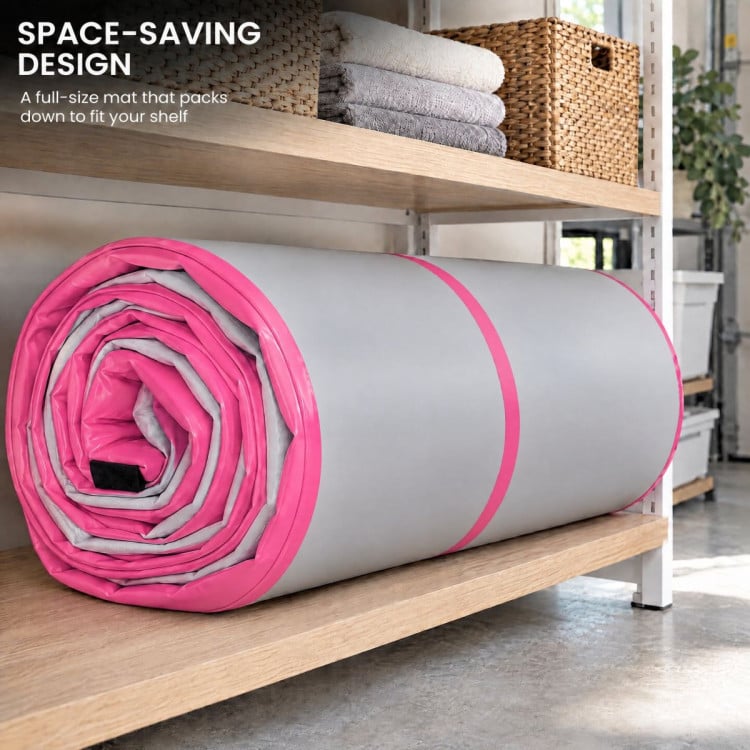 Powertrain 4m x 2m Inflatable Air Track 20cm Thick Gymnastics Exercise Tumbling Mat in Grey Pink with Electric Pump image 12