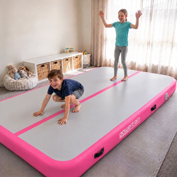 Powertrain 4m x 2m Inflatable Air Track 20cm Thick Gymnastics Exercise Tumbling Mat in Grey Pink with Electric Pump image 13
