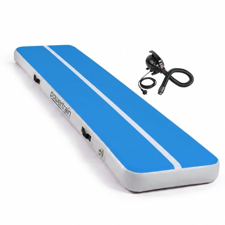 Powertrain 5m x 1m Inflatable Air Track 20cm Thick Gymnastics Exercise Tumbling Mat in Blue White with Electric Pump