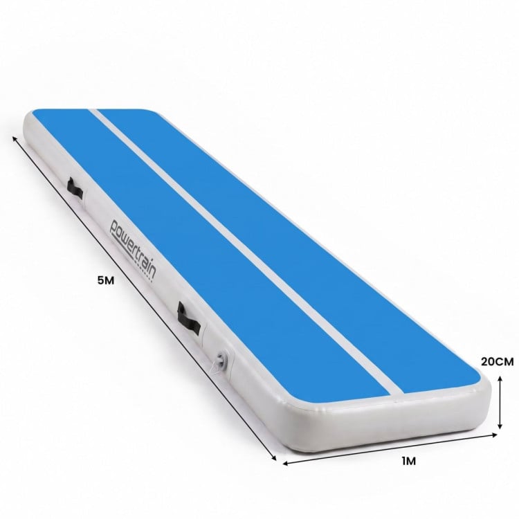 Powertrain 5m x 1m Inflatable Air Track 20cm Thick Gymnastics Exercise Tumbling Mat in Blue White with Electric Pump image 4