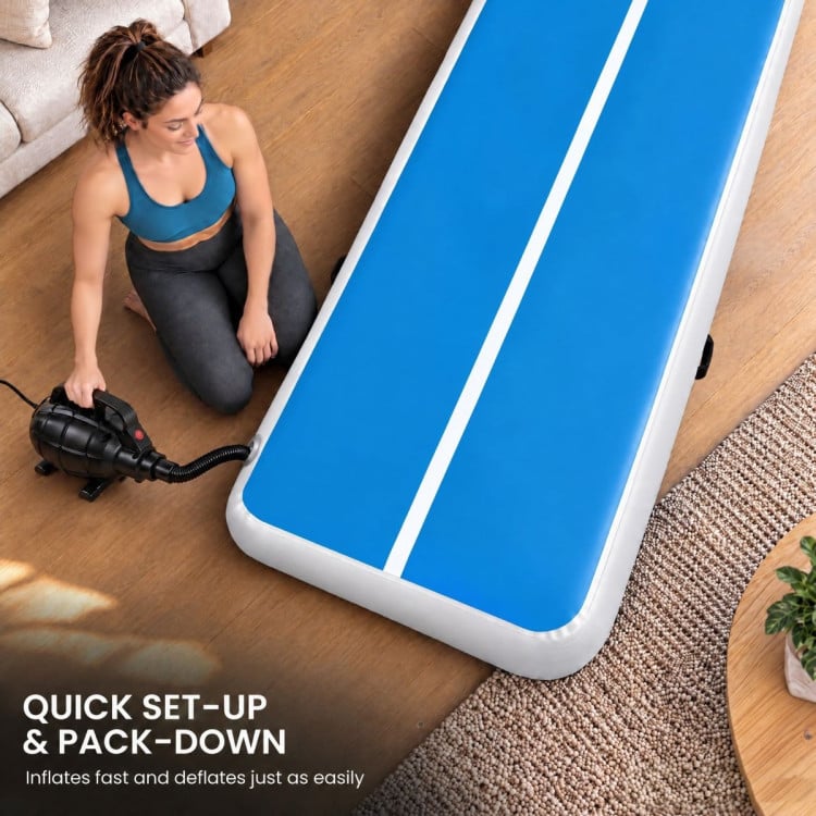 Powertrain 5m x 1m Inflatable Air Track 20cm Thick Gymnastics Exercise Tumbling Mat in Blue White with Electric Pump image 9