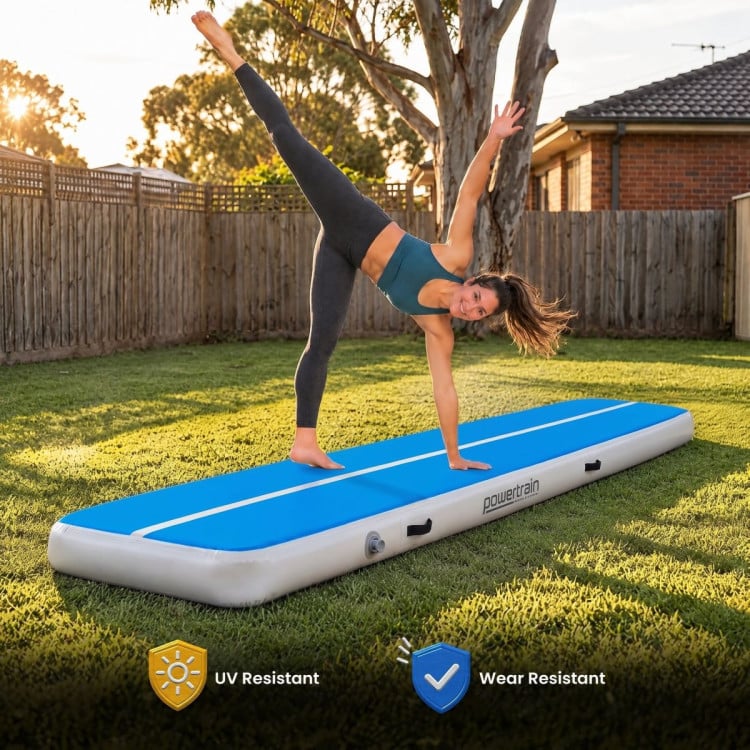 Powertrain 5m x 1m Inflatable Air Track 20cm Thick Gymnastics Exercise Tumbling Mat in Blue White with Electric Pump image 10