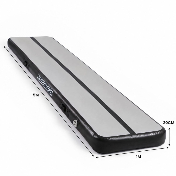 Powertrain 5m x 1m Inflatable Air Track 20cm Thick Gymnastics Exercise Tumbling Mat in Grey Black with Electric Pump image 4