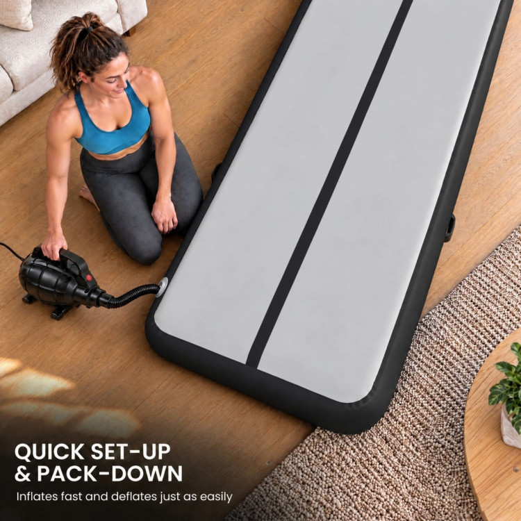 Powertrain 5m x 1m Inflatable Air Track 20cm Thick Gymnastics Exercise Tumbling Mat in Grey Black with Electric Pump image 9