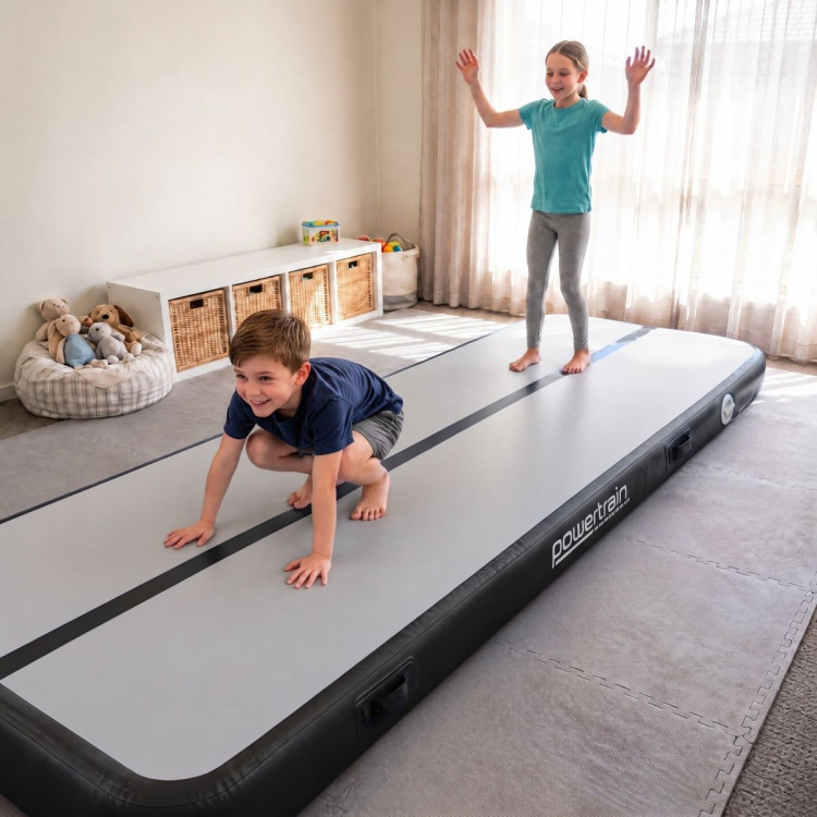 Powertrain 5m x 1m Inflatable Air Track 20cm Thick Gymnastics Exercise Tumbling Mat in Grey Black with Electric Pump image 13