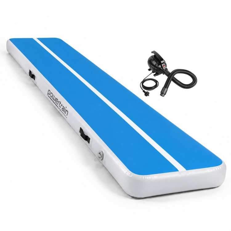 Powertrain 6m x 1m Inflatable Air Track 20cm Thick Gymnastics Exercise Tumbling Mat in Blue White with Electric Pump