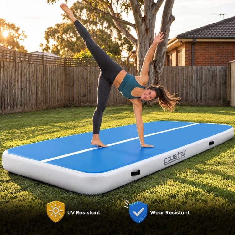 Powertrain 6m x 2m Inflatable Air Track 20cm Thick Gymnastics Exercise Tumbling Mat in Blue White with Electric Pump image 9