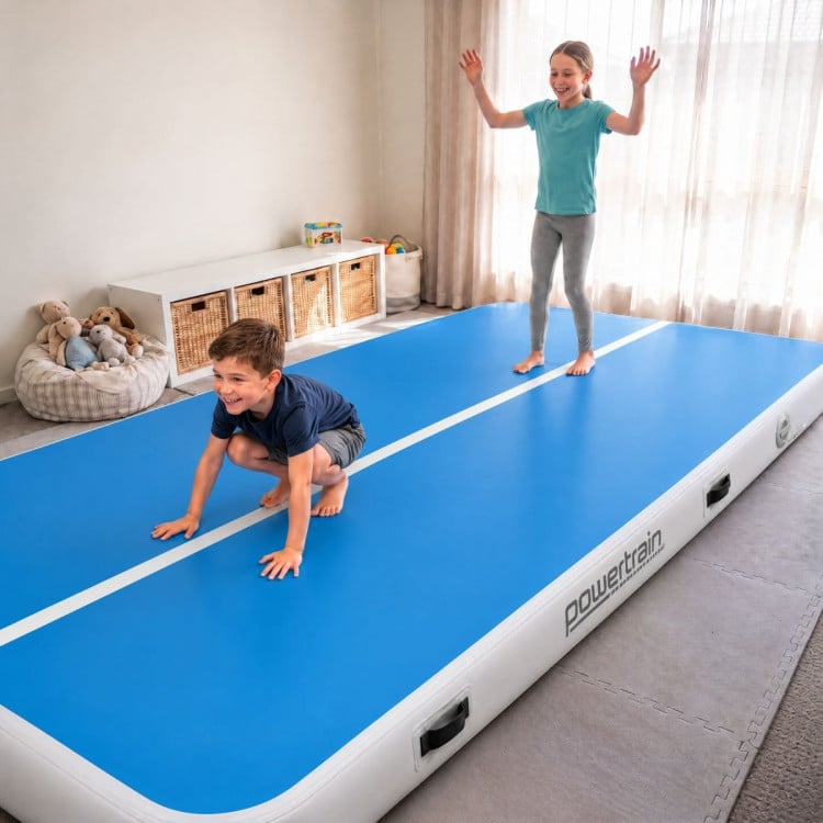 Powertrain 6m x 2m Inflatable Air Track 20cm Thick Gymnastics Exercise Tumbling Mat in Blue White with Electric Pump image 12