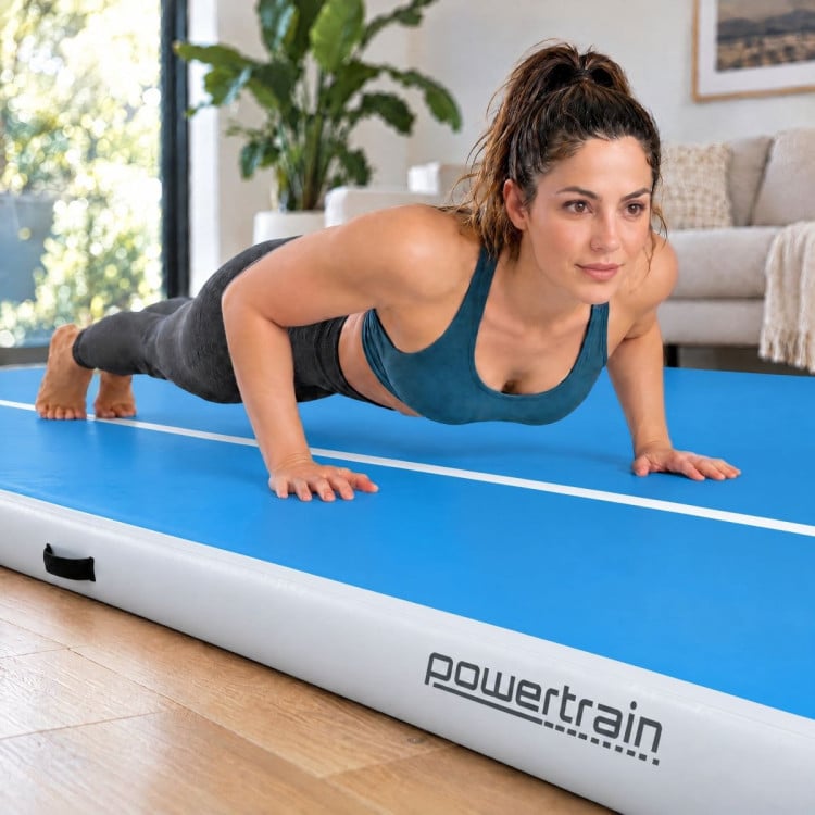 Powertrain 6m x 2m Inflatable Air Track 20cm Thick Gymnastics Exercise Tumbling Mat in Blue White with Electric Pump image 14