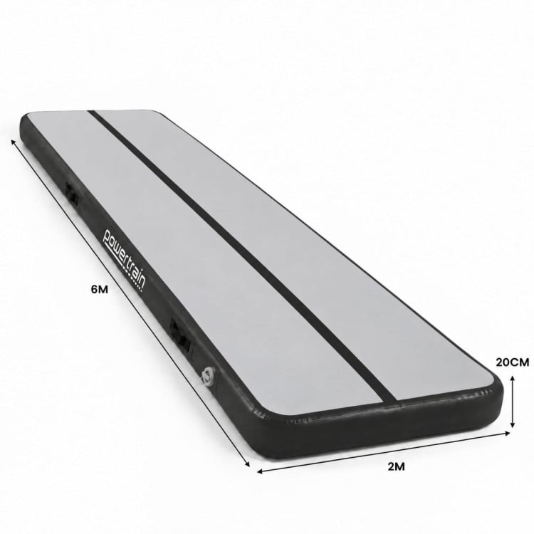 Powertrain 6m x 2m Inflatable Air Track 20cm Thick Gymnastics Exercise Tumbling Mat in Grey Black with Electric Pump image 4