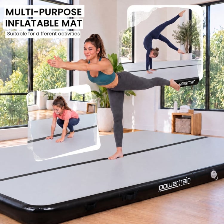 Powertrain 6m x 2m Inflatable Air Track 20cm Thick Gymnastics Exercise Tumbling Mat in Grey Black with Electric Pump image 8