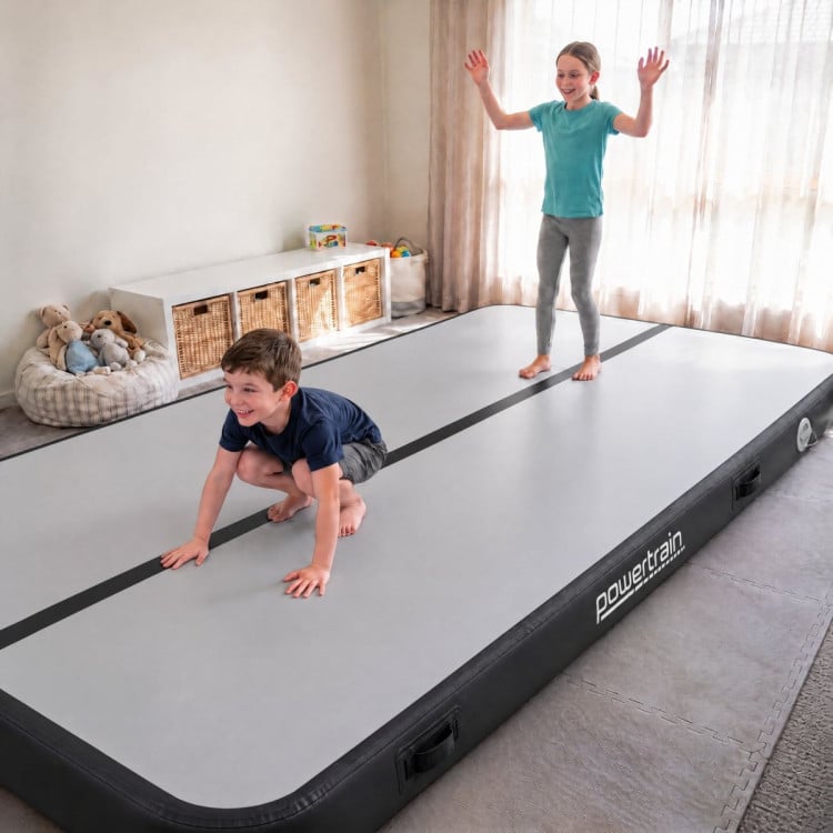Powertrain 6m x 2m Inflatable Air Track 20cm Thick Gymnastics Exercise Tumbling Mat in Grey Black with Electric Pump image 13