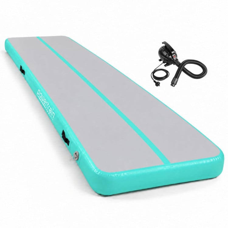 Powertrain 6m x 2m Inflatable Air Track 20cm Thick Gymnastics Exercise Tumbling Mat in Grey Green with Electric Pump
