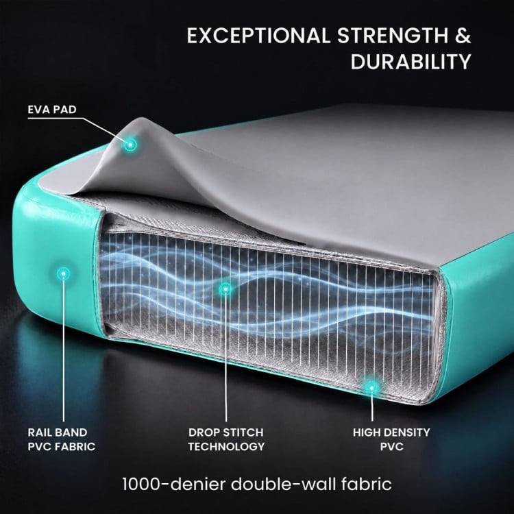 Powertrain 6m x 2m Inflatable Air Track 20cm Thick Gymnastics Exercise Tumbling Mat in Grey Green with Electric Pump image 7
