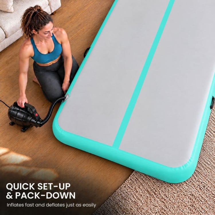 Powertrain 6m x 2m Inflatable Air Track 20cm Thick Gymnastics Exercise Tumbling Mat in Grey Green with Electric Pump image 9