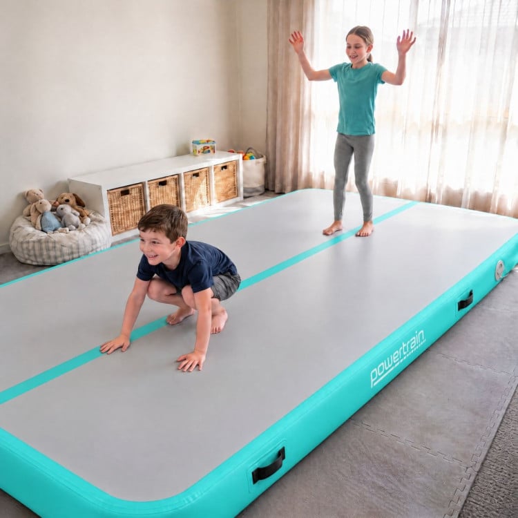 Powertrain 6m x 2m Inflatable Air Track 20cm Thick Gymnastics Exercise Tumbling Mat in Grey Green with Electric Pump image 13