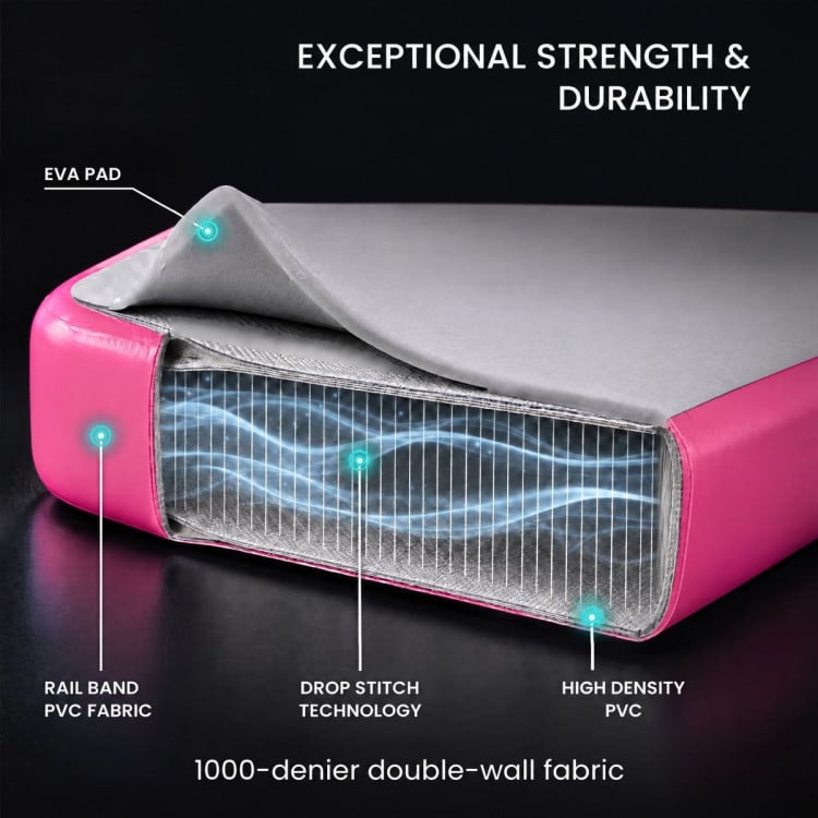 Powertrain 6m x 2m Inflatable Air Track 20cm Thick Gymnastics Exercise Tumbling Mat in Grey Pink with Electric Pump image 7
