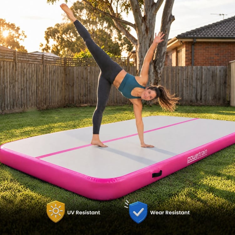 Powertrain 6m x 2m Inflatable Air Track 20cm Thick Gymnastics Exercise Tumbling Mat in Grey Pink with Electric Pump image 10