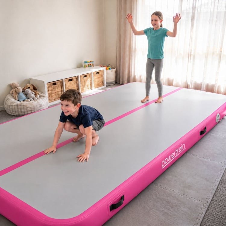 Powertrain 6m x 2m Inflatable Air Track 20cm Thick Gymnastics Exercise Tumbling Mat in Grey Pink with Electric Pump image 13
