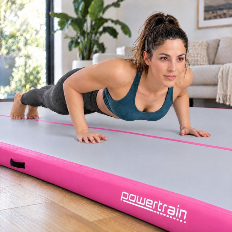 Powertrain 6m x 2m Inflatable Air Track 20cm Thick Gymnastics Exercise Tumbling Mat in Grey Pink with Electric Pump image 15