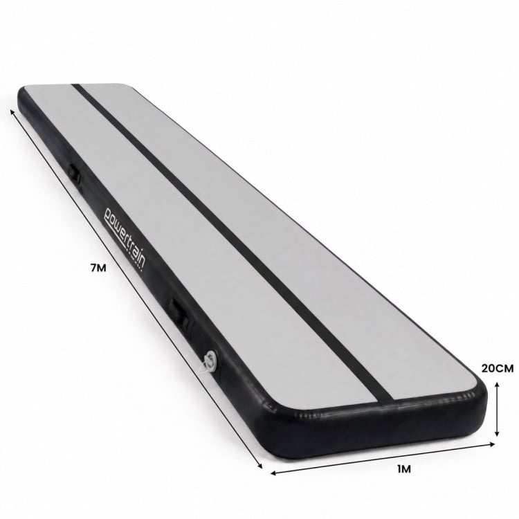 Powertrain 7m x 1m Inflatable Air Track 20cm Thick Gymnastics Exercise Tumbling Mat in Grey Black with Electric Pump image 4