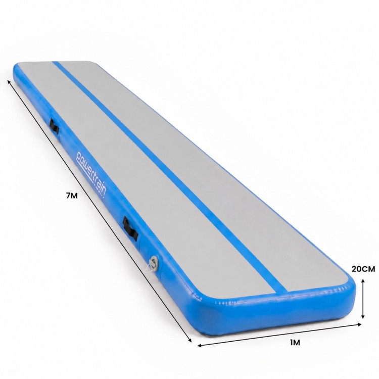 Powertrain 7m x 1m Inflatable Air Track 20cm Thick Gymnastics Exercise Tumbling Mat in Grey Blue with Electric Pump image 4