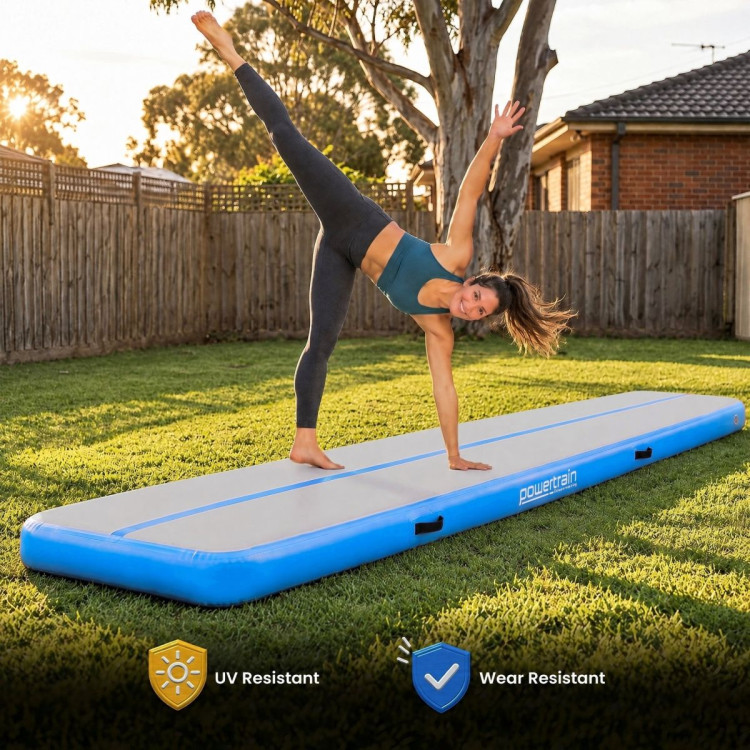Powertrain 7m x 1m Inflatable Air Track 20cm Thick Gymnastics Exercise Tumbling Mat in Grey Blue with Electric Pump image 10