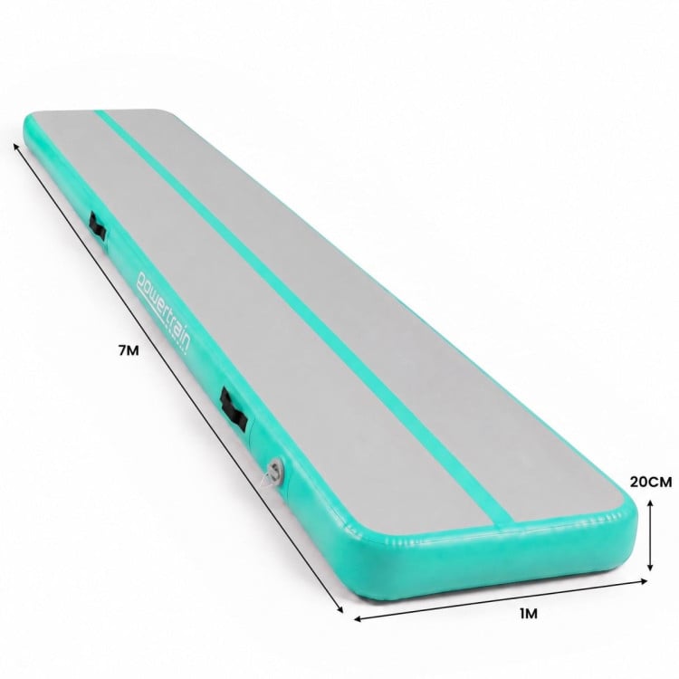 Powertrain 7m x 1m Inflatable Air Track 20cm Thick Gymnastics Exercise Tumbling Mat in Grey Green with Electric Pump image 4