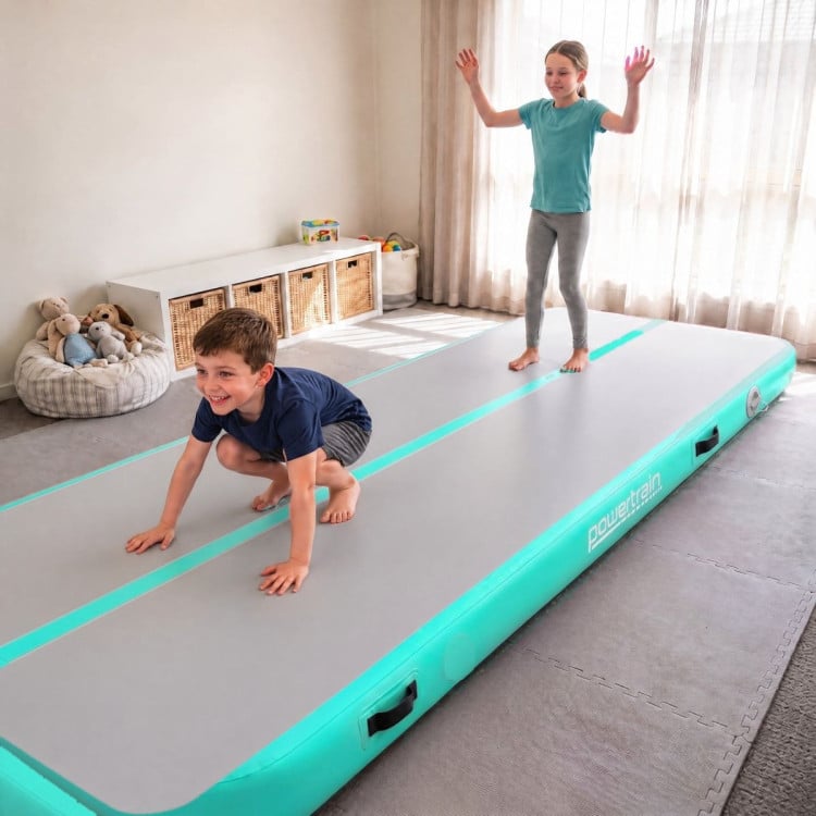 Powertrain 7m x 1m Inflatable Air Track 20cm Thick Gymnastics Exercise Tumbling Mat in Grey Green with Electric Pump image 13