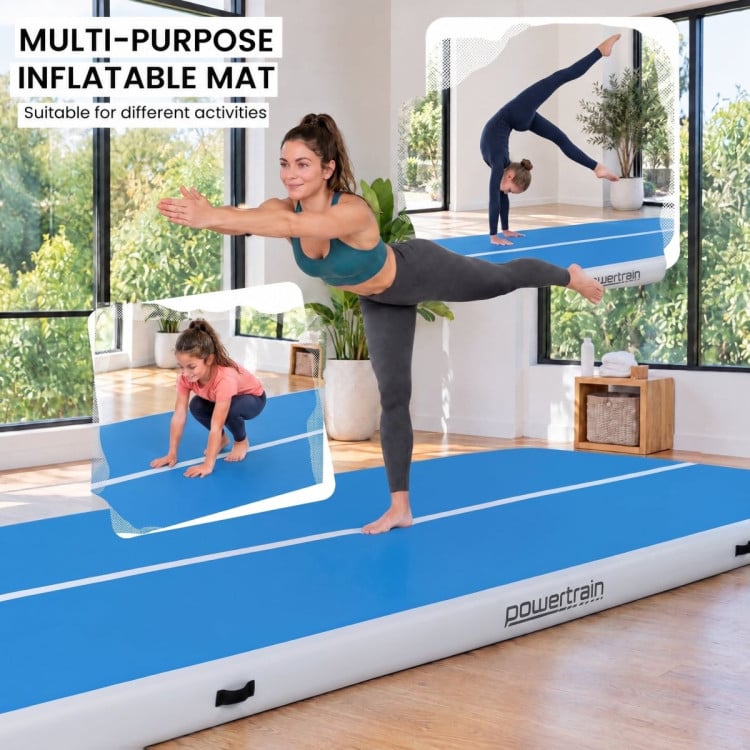Powertrain 8m x 1m Inflatable Air Track 20cm Thick Gymnastics Exercise Tumbling Mat in Blue White with Electric Pump image 8