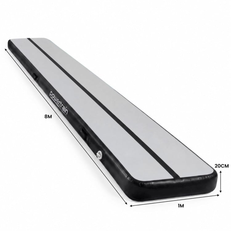 Powertrain 8m x 1m Inflatable Air Track 20cm Thick Gymnastics Exercise Tumbling Mat in Grey Black with Electric Pump image 4