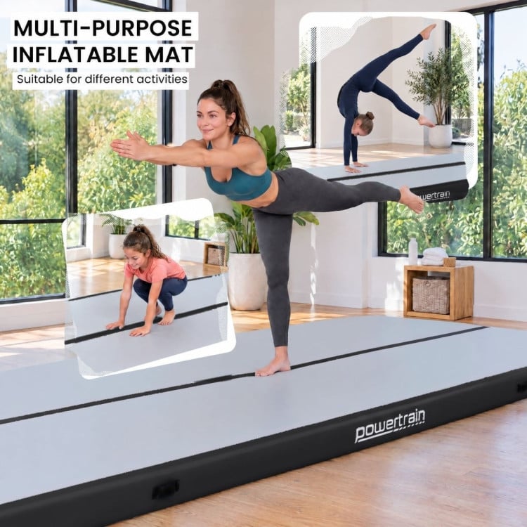 Powertrain 8m x 1m Inflatable Air Track 20cm Thick Gymnastics Exercise Tumbling Mat in Grey Black with Electric Pump image 8