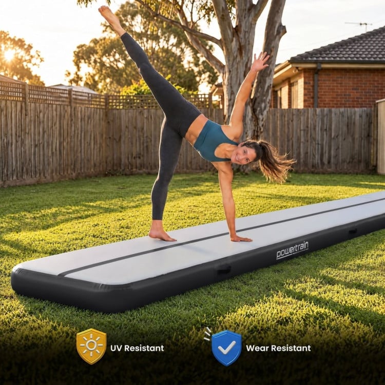 Powertrain 8m x 1m Inflatable Air Track 20cm Thick Gymnastics Exercise Tumbling Mat in Grey Black with Electric Pump image 10