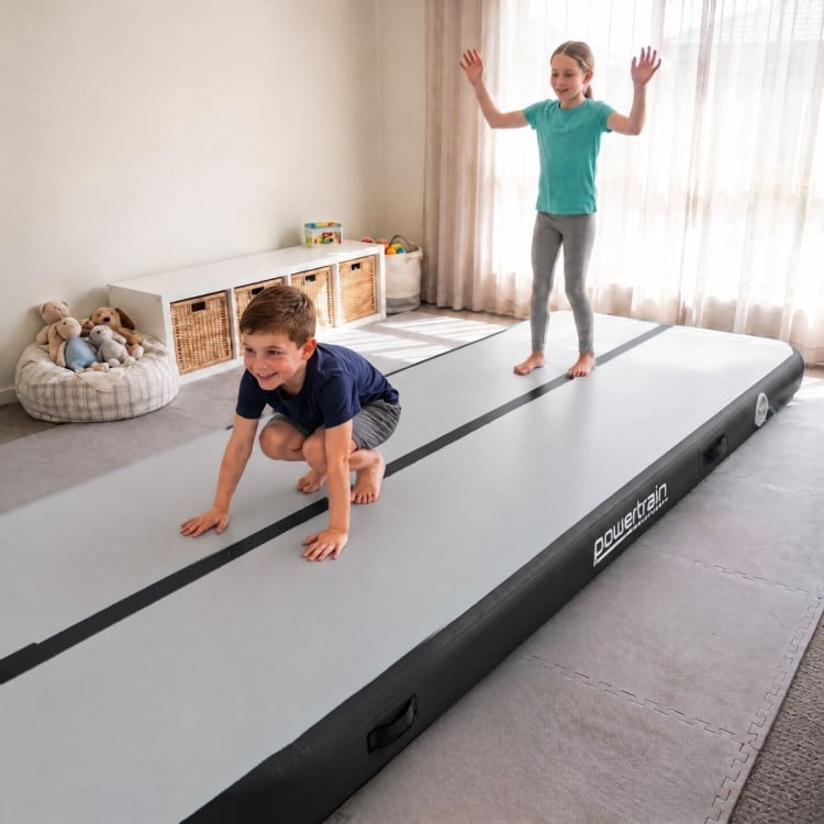 Powertrain 8m x 1m Inflatable Air Track 20cm Thick Gymnastics Exercise Tumbling Mat in Grey Black with Electric Pump image 13