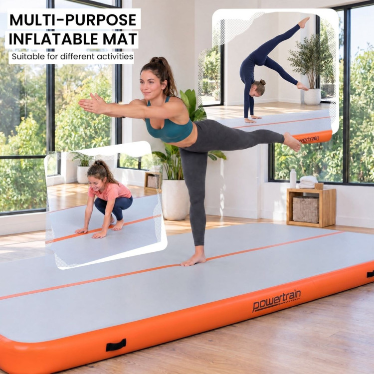 Powertrain 3m x 1m Inflatable Air Track 20cm Thick Gymnastics Exercise Tumbling Mat in Grey Orange with Electric Pump image 8