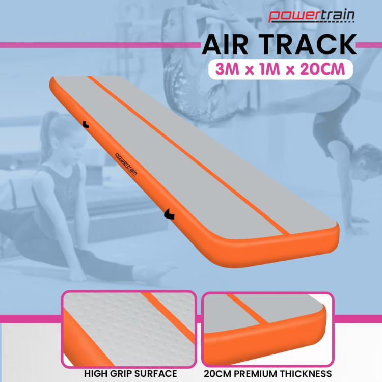 3m x 1m Air Track Inflatable Tumbling Mat Gymnastics - Orange Grey image 3