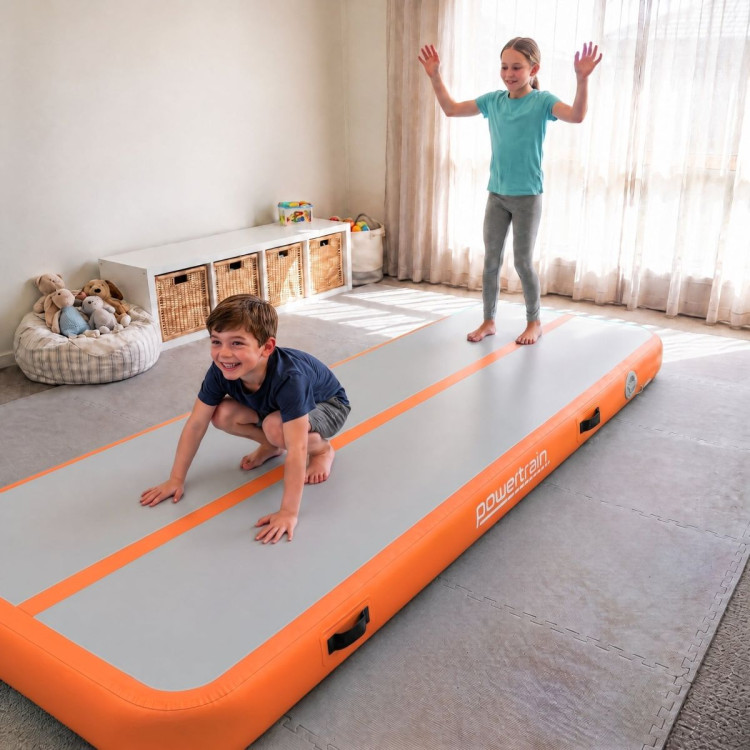 Powertrain 3m x 1m Inflatable Air Track 20cm Thick Gymnastics Exercise Tumbling Mat in Grey Orange with Electric Pump image 13