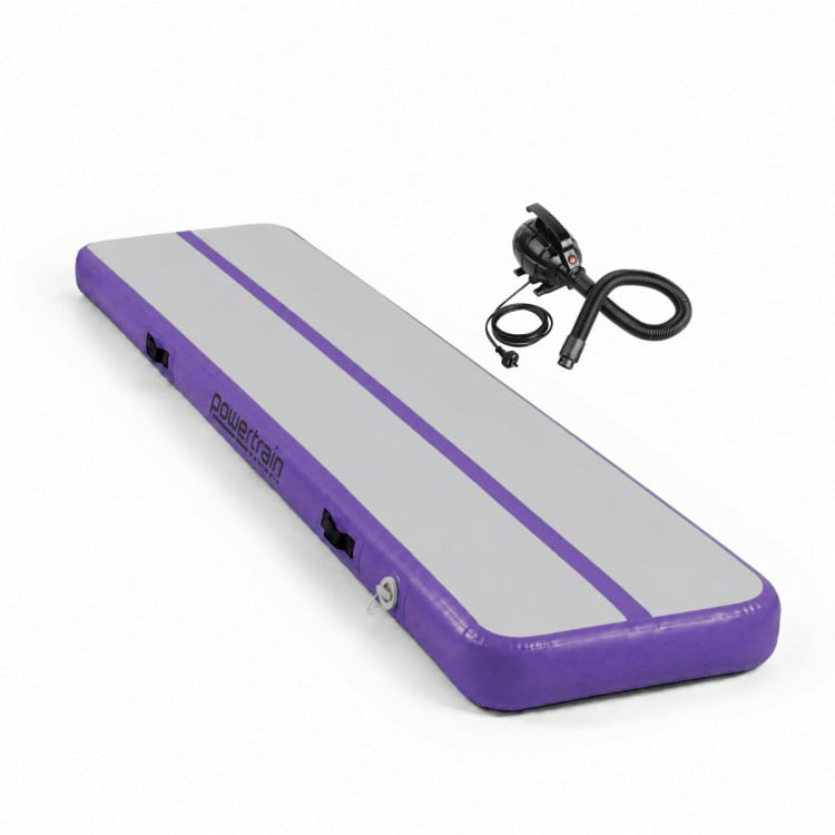 Powertrain 3m x 1m Inflatable Air Track 20cm Thick Gymnastics Exercise Tumbling Mat in Grey Purple with Electric Pump