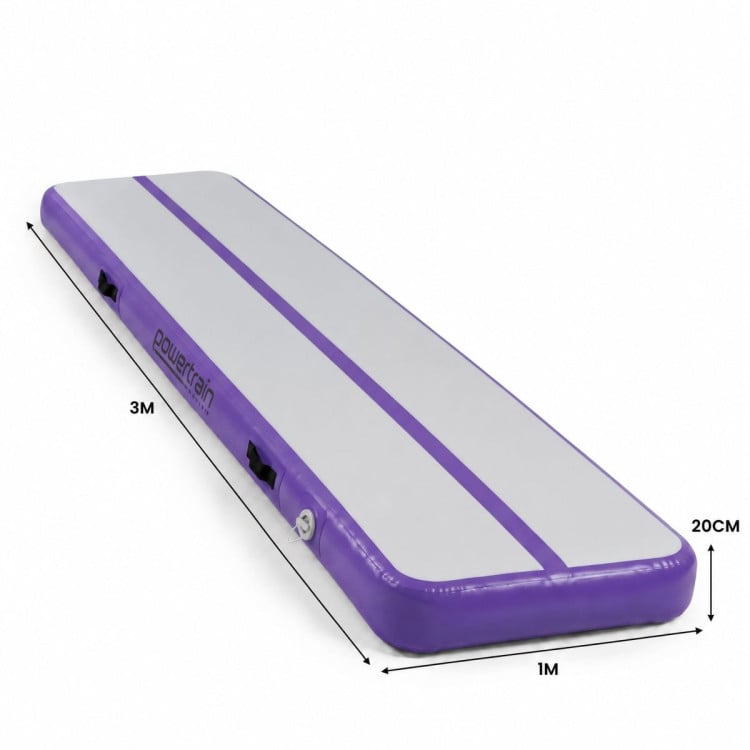 Powertrain 3m x 1m Inflatable Air Track 20cm Thick Gymnastics Exercise Tumbling Mat in Grey Purple with Electric Pump image 4