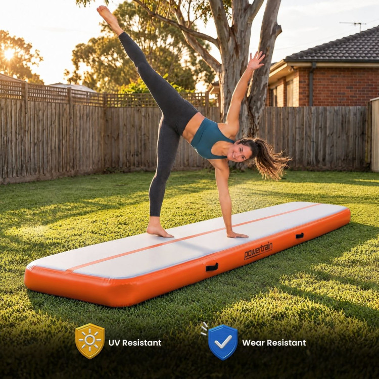 Powertrain 4m x 1m Inflatable Air Track 20cm Thick Gymnastics Exercise Tumbling Mat in Grey Orange with Electric Pump image 10
