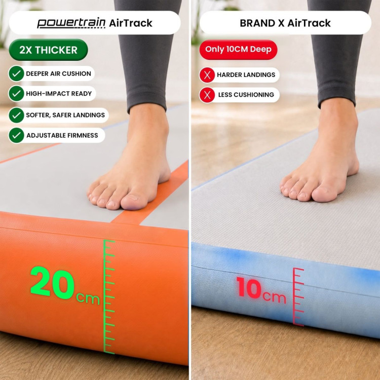 Powertrain 4m x 1m Inflatable Air Track 20cm Thick Gymnastics Exercise Tumbling Mat in Grey Orange with Electric Pump image 11