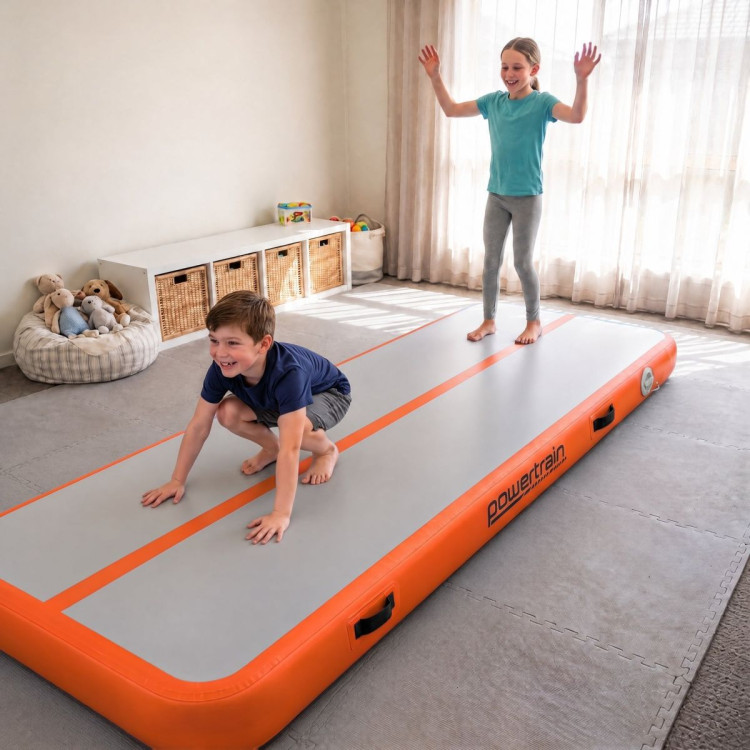 Powertrain 4m x 1m Inflatable Air Track 20cm Thick Gymnastics Exercise Tumbling Mat in Grey Orange with Electric Pump image 13