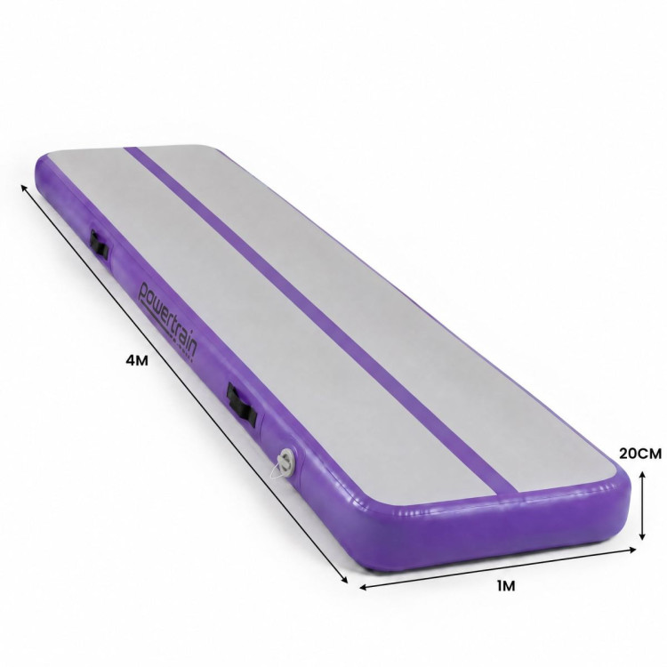 Powertrain 4m x 1m Inflatable Air Track 20cm Thick Gymnastics Exercise Tumbling Mat in Grey Purple with Electric Pump image 4