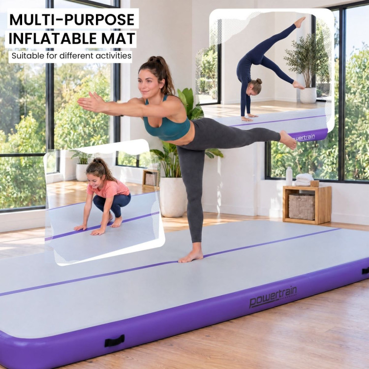 Powertrain 4m x 1m Inflatable Air Track 20cm Thick Gymnastics Exercise Tumbling Mat in Grey Purple with Electric Pump image 8