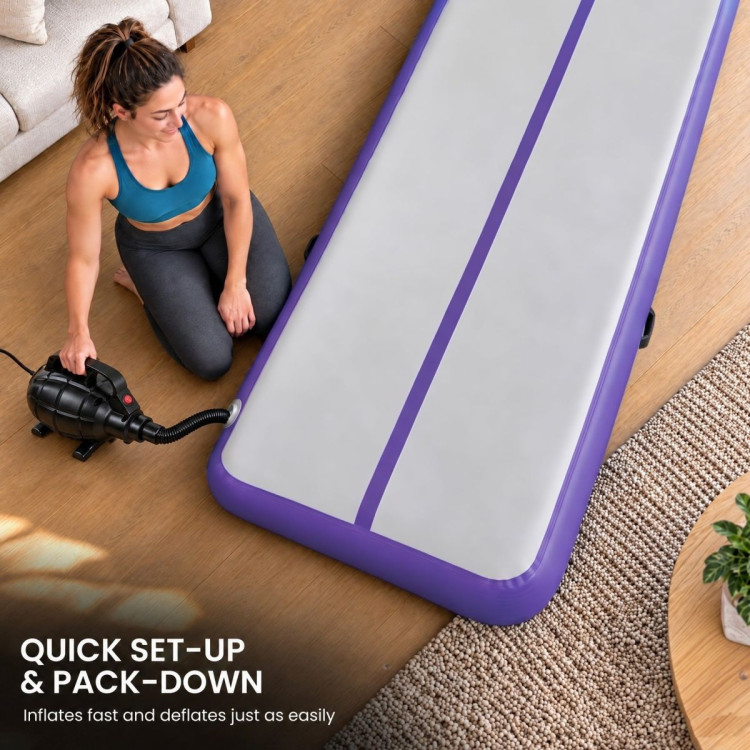 Powertrain 4m x 1m Inflatable Air Track 20cm Thick Gymnastics Exercise Tumbling Mat in Grey Purple with Electric Pump image 9