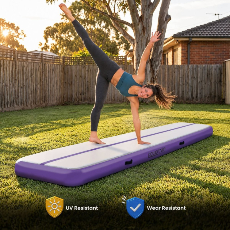 Powertrain 4m x 1m Inflatable Air Track 20cm Thick Gymnastics Exercise Tumbling Mat in Grey Purple with Electric Pump image 10