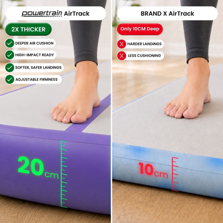 Powertrain 4m x 1m Inflatable Air Track 20cm Thick Gymnastics Exercise Tumbling Mat in Grey Purple with Electric Pump image 11